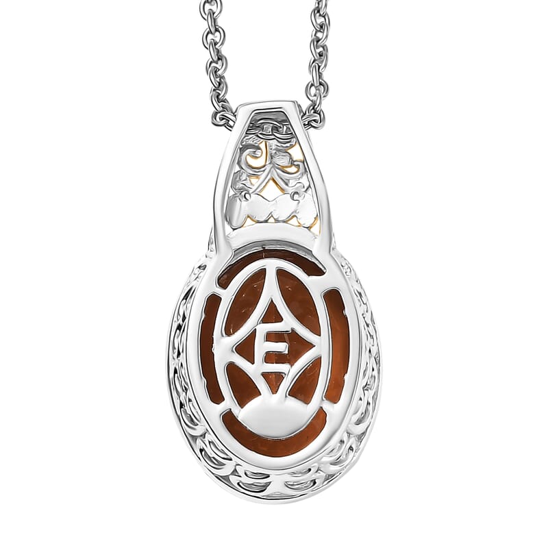 EverTrue Autumn Alexite and White Zircon 8.80 ctw Fallfire Solitaire Pendant in 18K YG Plated and Platinum Bond with Stainless Steel Necklace 18 Inches