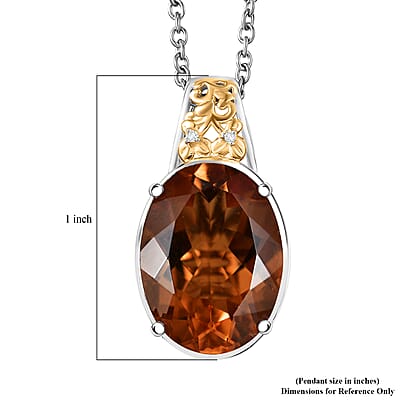 EverTrue Autumn Alexite and White Zircon 8.80 ctw Fallfire Solitaire Pendant in 18K YG Plated and Platinum Bond with Stainless Steel Necklace 18 Inches