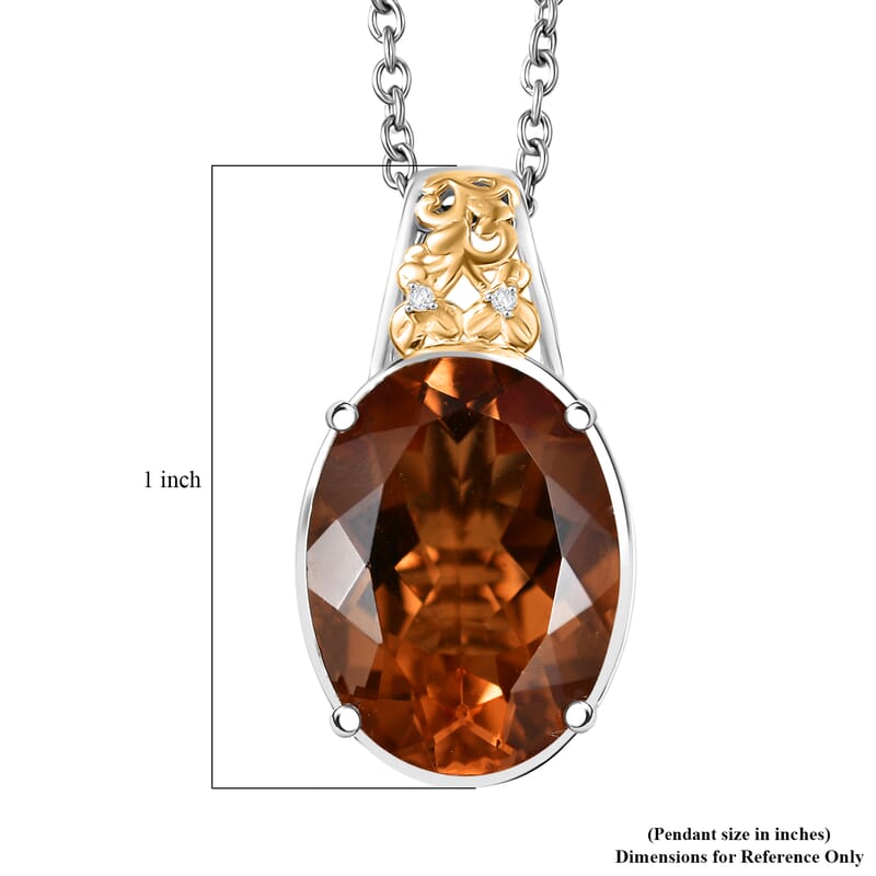 EverTrue Autumn Alexite and White Zircon 8.80 ctw Fallfire Solitaire Pendant in 18K YG Plated and Platinum Bond with Stainless Steel Necklace 18 Inches