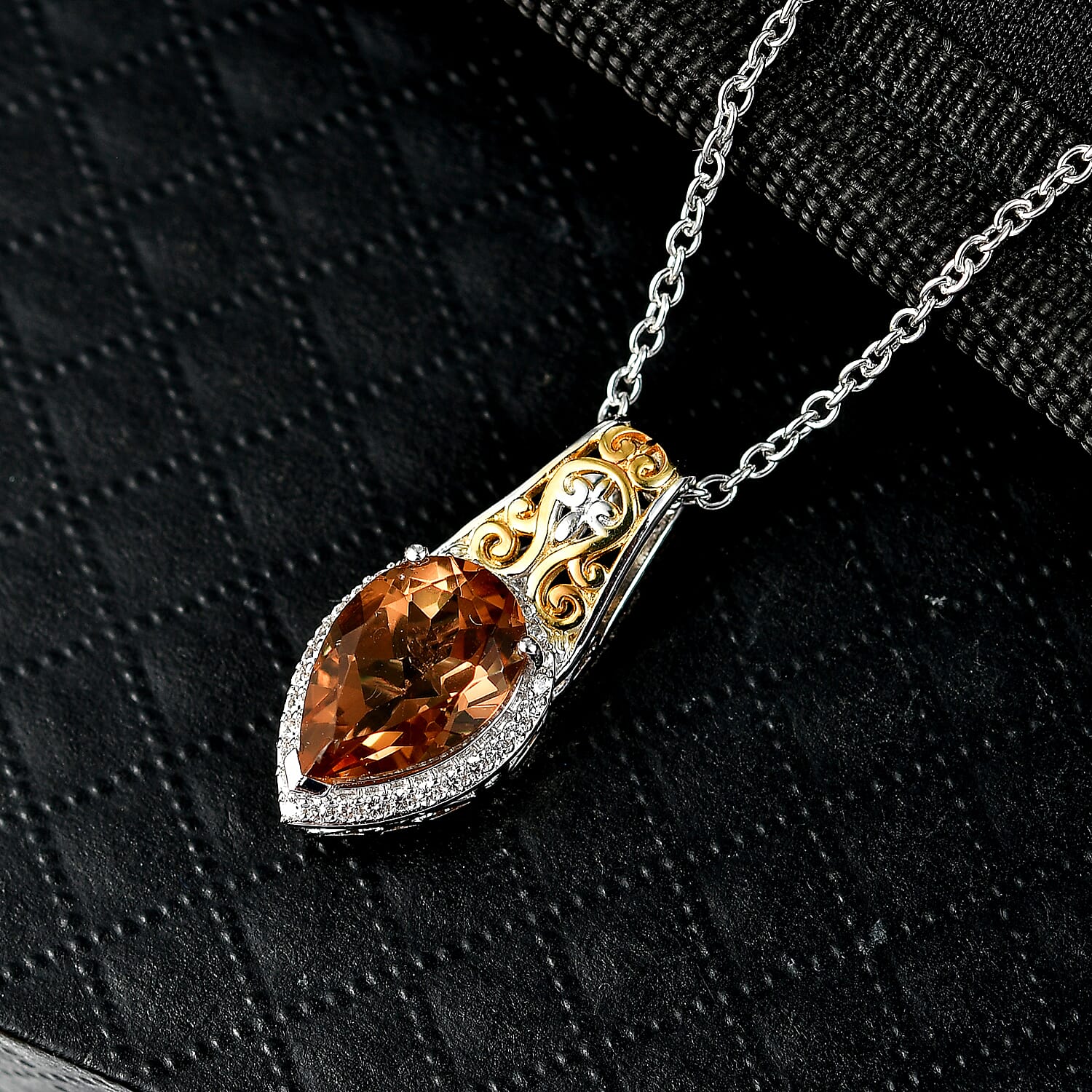 EverTrue Autumn Alexite and White Zircon 3.10 ctw Fallfire Regal Pendant in 18K YG Plated and Platinum Bond with Stainless Steel Necklace 20 Inches
