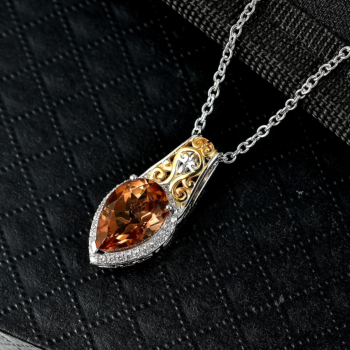 EverTrue Autumn Alexite and White Zircon 3.10 ctw Fallfire Regal Pendant in 18K YG Plated and Platinum Bond with Stainless Steel Necklace 20 Inches image number 1