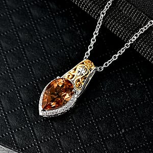 EverTrue Autumn Alexite and White Zircon 3.10 ctw Fallfire Regal Pendant in 18K YG Plated and Platinum Bond with Stainless Steel Necklace 20 Inches