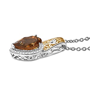 EverTrue Autumn Alexite and White Zircon 3.10 ctw Fallfire Regal Pendant in 18K YG Plated and Platinum Bond with Stainless Steel Necklace 20 Inches