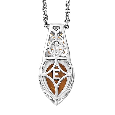 EverTrue Autumn Alexite and White Zircon 3.10 ctw Fallfire Regal Pendant in 18K YG Plated and Platinum Bond with Stainless Steel Necklace 20 Inches