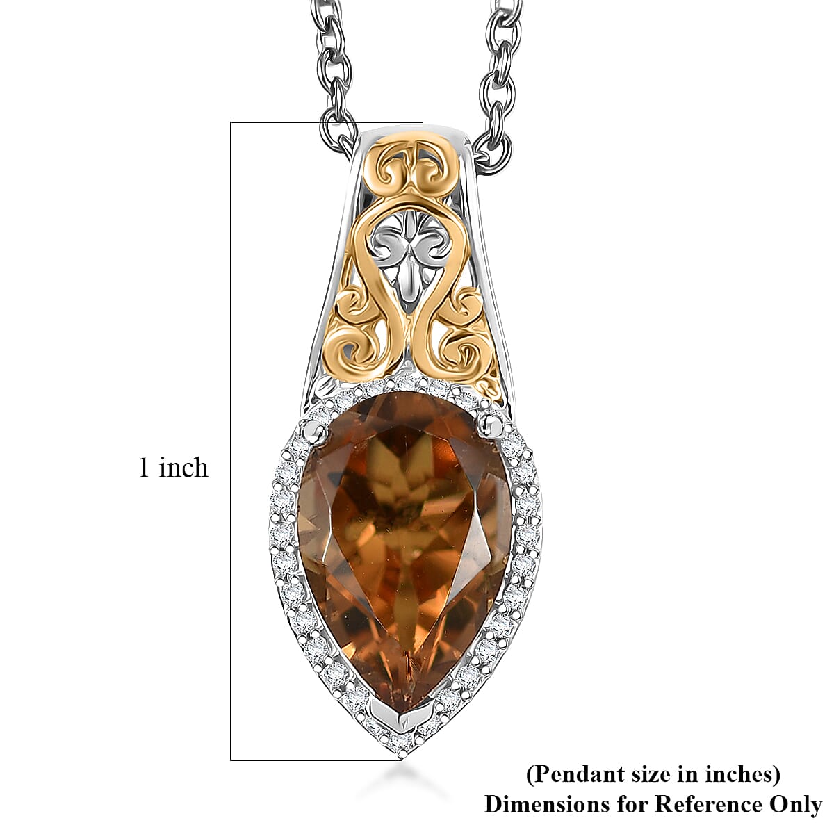EverTrue Autumn Alexite and White Zircon 3.10 ctw Fallfire Regal Pendant in 18K YG Plated and Platinum Bond with Stainless Steel Necklace 20 Inches