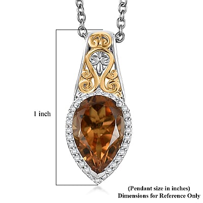 EverTrue Autumn Alexite and White Zircon 3.10 ctw Fallfire Regal Pendant in 18K YG Plated and Platinum Bond with Stainless Steel Necklace 20 Inches