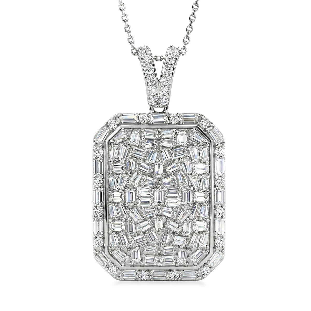 D'Joy Moissanite 3.70 ctw Shattered Mirror Pendant Necklace in Rhodium Over Sterling Silver 20 Inches
