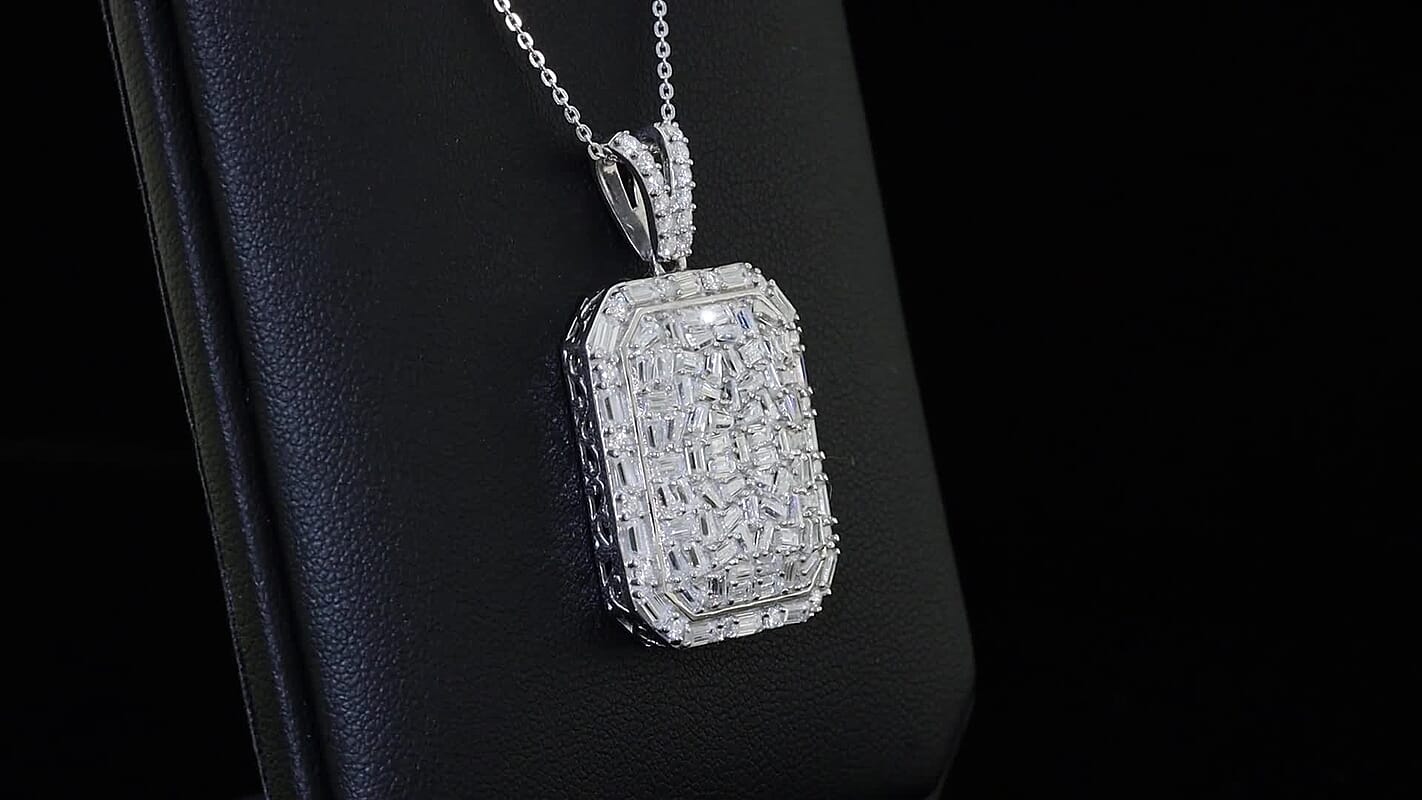 TLV D'Joy Moissanite Pendant Necklace (20 Inches) in Rhodium Over Sterling Silver 3.70 ctw