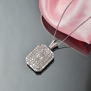 D'Joy Moissanite 3.70 ctw Shattered Mirror Pendant Necklace in Rhodium Over Sterling Silver 20 Inches 