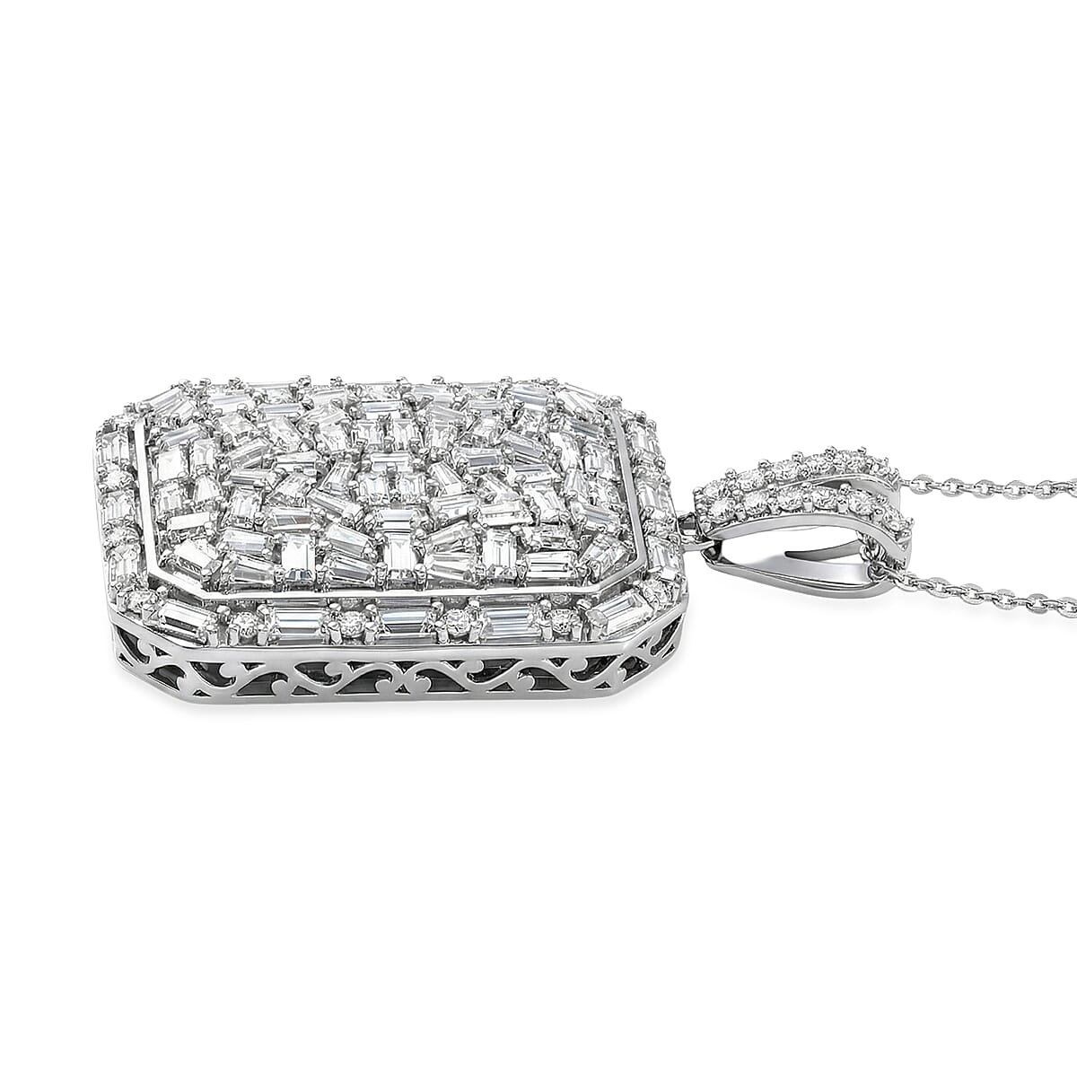D'Joy Moissanite 3.70 ctw Shattered Mirror Pendant Necklace in Rhodium Over Sterling Silver 20 Inches
