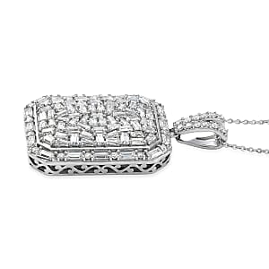 D'Joy Moissanite 3.70 ctw Shattered Mirror Pendant Necklace in Rhodium Over Sterling Silver 20 Inches 