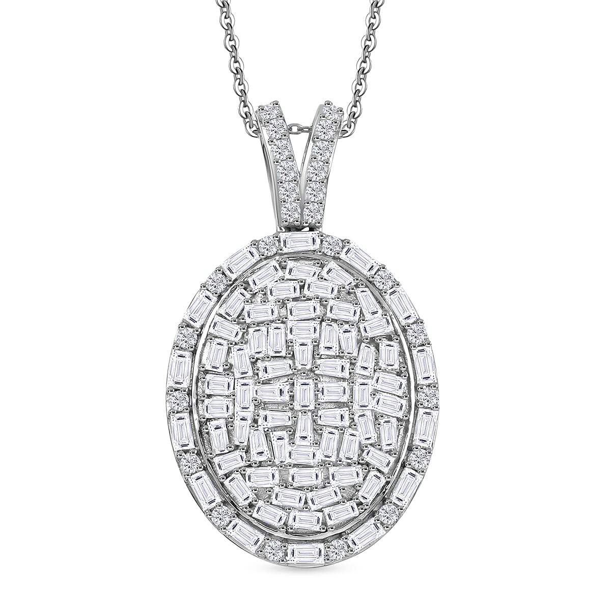 TLV D'Joy Moissanite Pendant Necklace (20 Inches) in Rhodium Over Sterling Silver 3.70 ctw