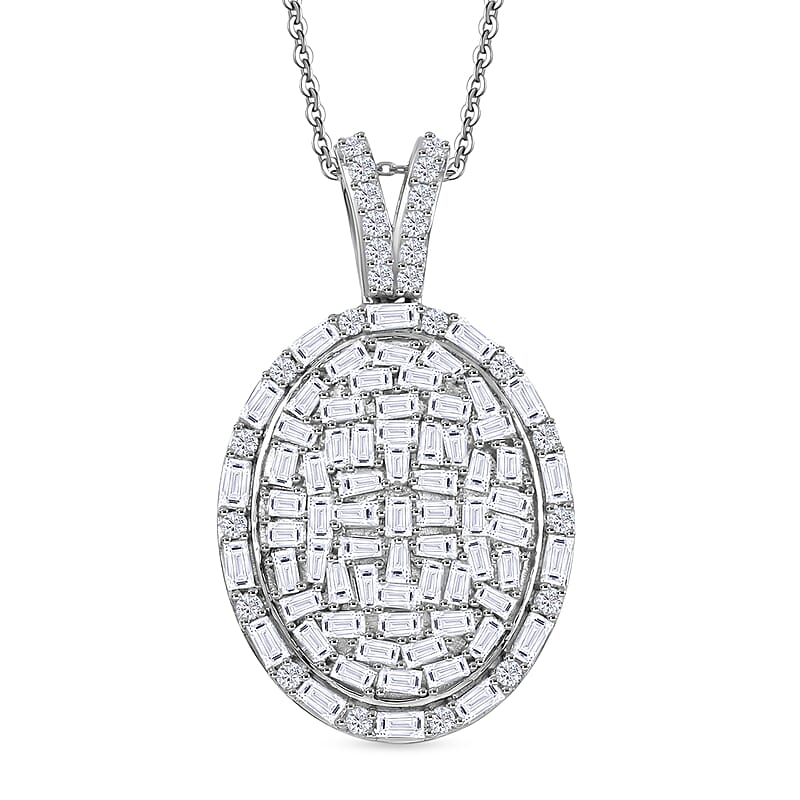 D'Joy Moissanite 3.10 ctw Shattered Mirror Pendant Necklace in Rhodium Over Sterling Silver 20 Inches