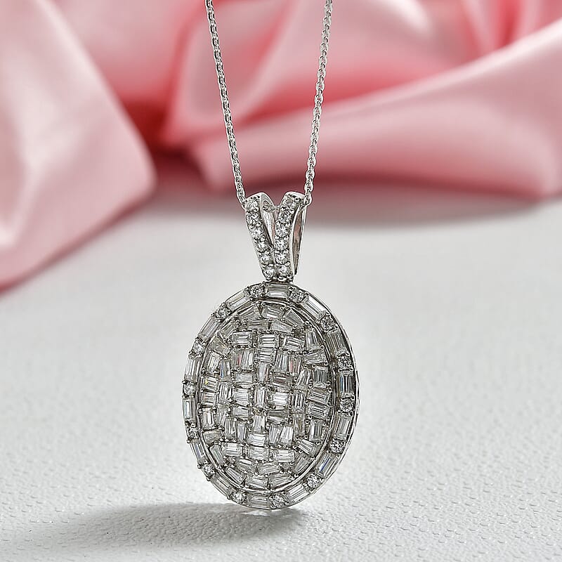 D'Joy Moissanite 3.10 ctw Shattered Mirror Pendant Necklace in Rhodium Over Sterling Silver 20 Inches