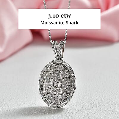 D'Joy Moissanite 3.10 ctw Shattered Mirror Pendant Necklace in Rhodium Over Sterling Silver 20 Inches