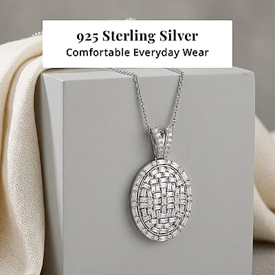 D'Joy Moissanite 3.10 ctw Shattered Mirror Pendant Necklace in Rhodium Over Sterling Silver 20 Inches