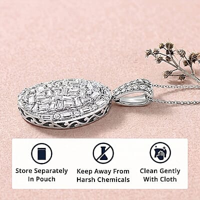 D'Joy Moissanite 3.10 ctw Shattered Mirror Pendant Necklace in Rhodium Over Sterling Silver 20 Inches
