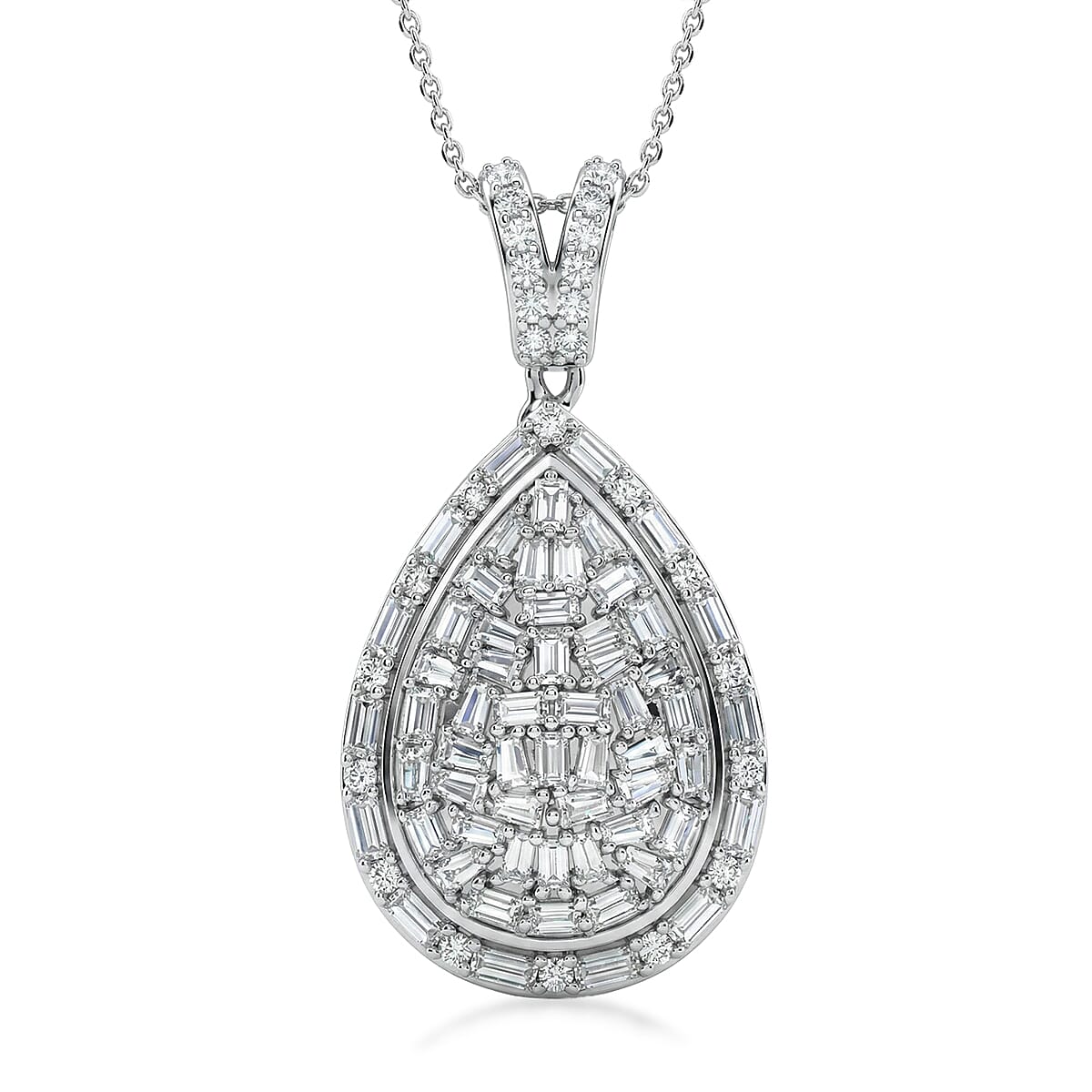 TLV D'Joy Moissanite Pendant Necklace (20 Inches) in Rhodium Over Sterling Silver 3.70 ctw