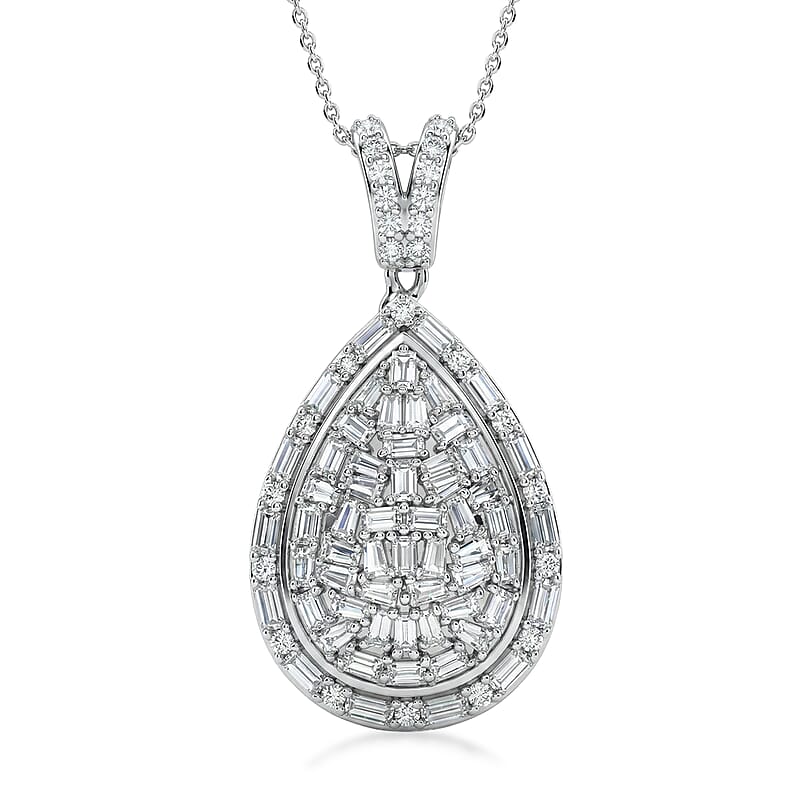 D'Joy Moissanite 2.70 ctw Shattered Mirror Pendant Necklace in Rhodium Over Sterling Silver 20 Inches