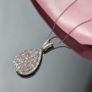 D'Joy Moissanite 2.70 ctw Shattered Mirror Pendant Necklace in Rhodium Over Sterling Silver 20 Inches