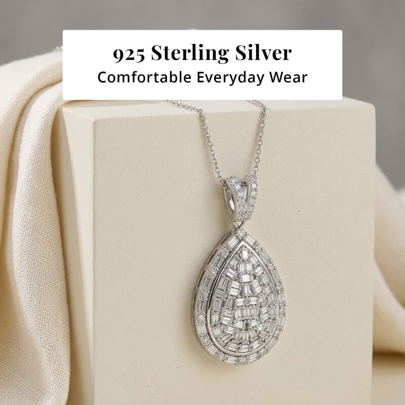 D'Joy Moissanite 2.70 ctw Shattered Mirror Pendant Necklace in Rhodium Over Sterling Silver 20 Inches