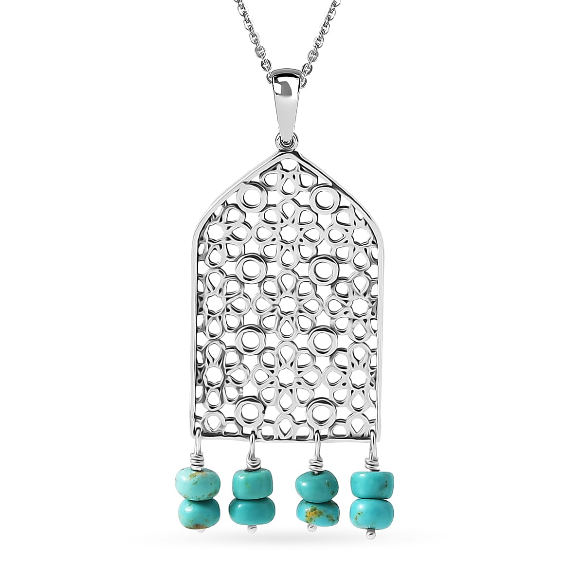 D'Joy Passport to Turkey Royston Turquoise 2.90 ctw Pendant Necklace in Sterling Silver 18 Inches