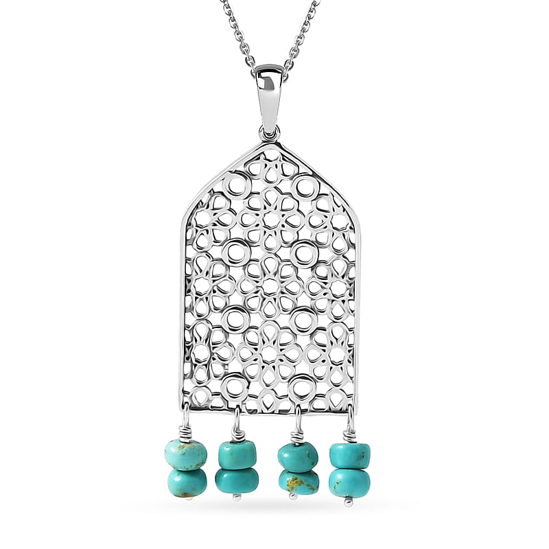 D'Joy Passport to Turkey Royston Turquoise 2.90 ctw Pendant Necklace in Sterling Silver 18 Inches