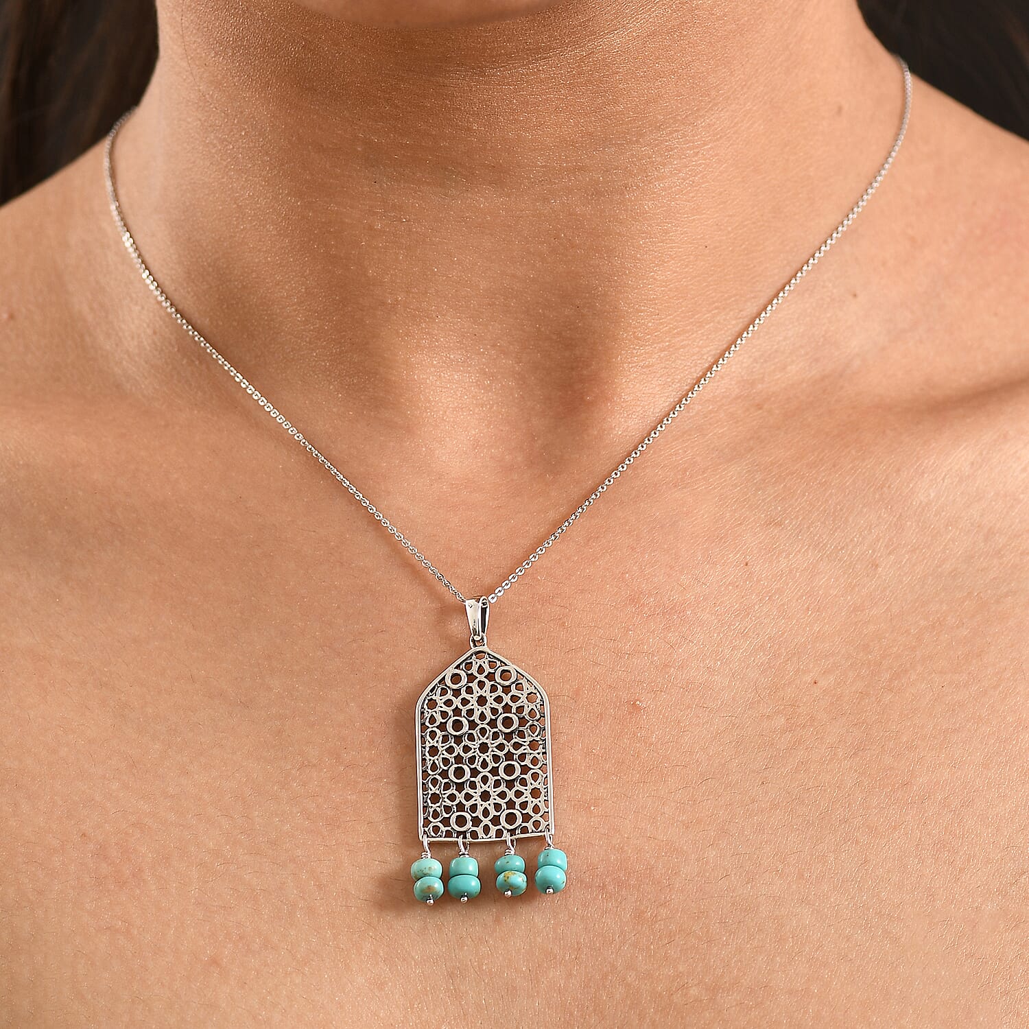 D'Joy Passport to Turkey Royston Turquoise 2.90 ctw Pendant Necklace in Sterling Silver 18 Inches