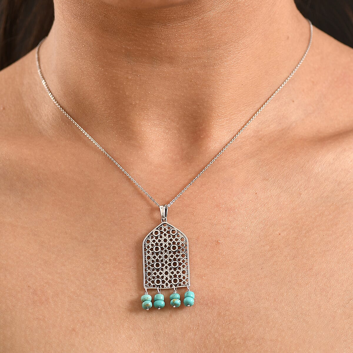 D'Joy Passport to Turkey Royston Turquoise 2.90 ctw Pendant Necklace in Sterling Silver 18 Inches  image number 2