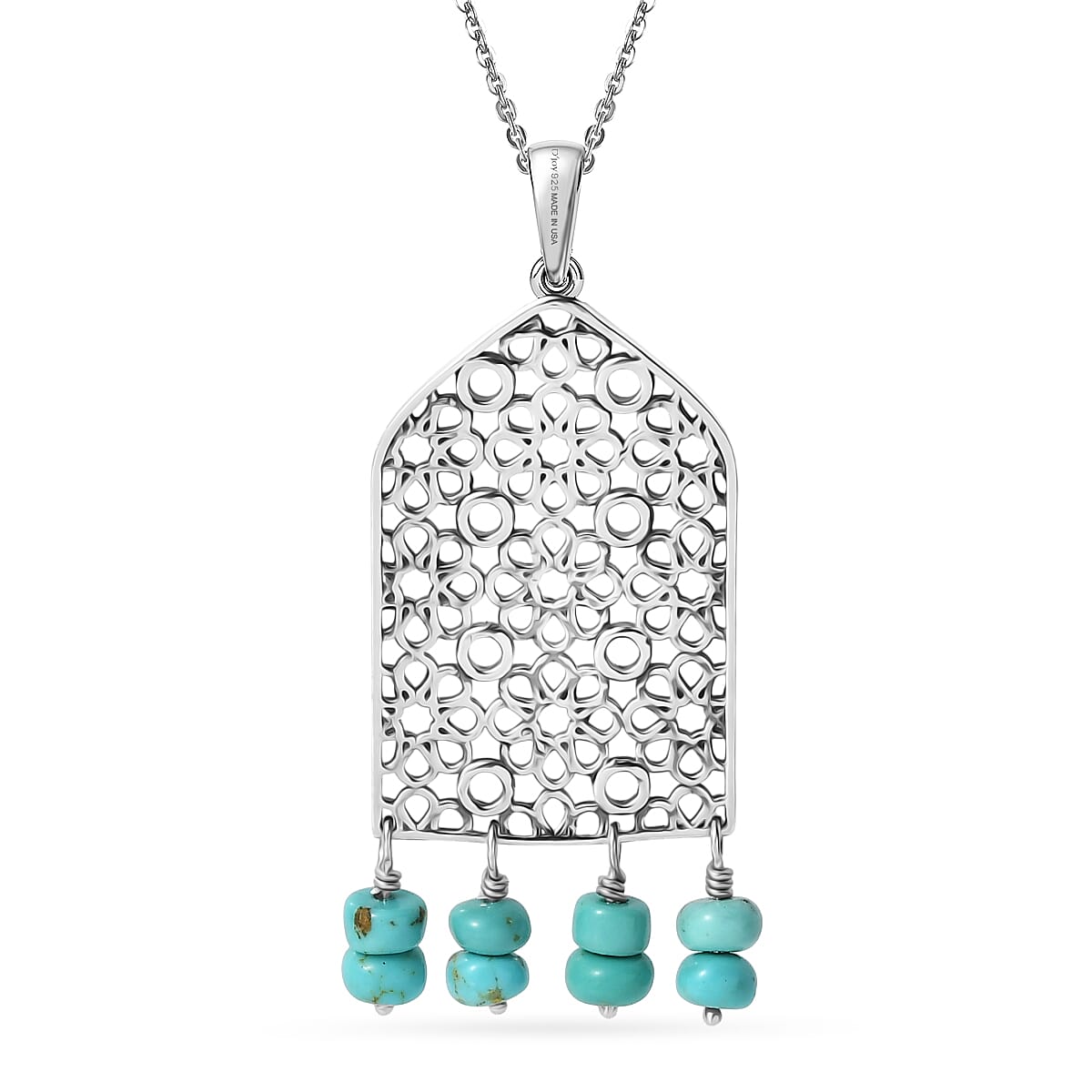 D'Joy Passport to Turkey Royston Turquoise 2.90 ctw Pendant Necklace in Sterling Silver 18 Inches  image number 4