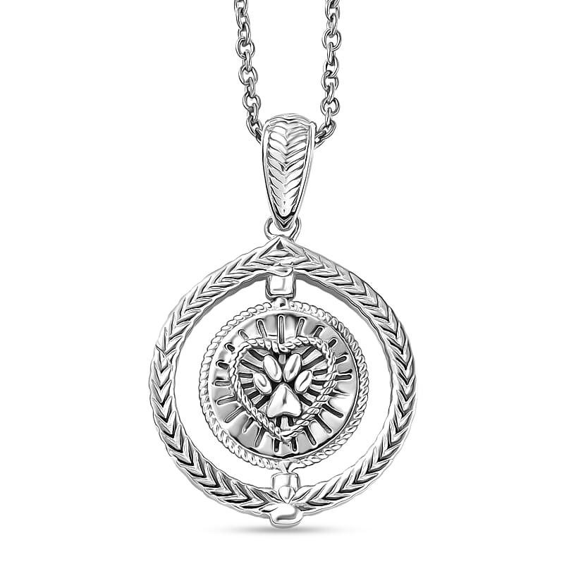 D'Joy Tiger Footprint in Heart Pendant Necklace in Rhodium Over Sterling Silver 6.95 Grams 20 Inches