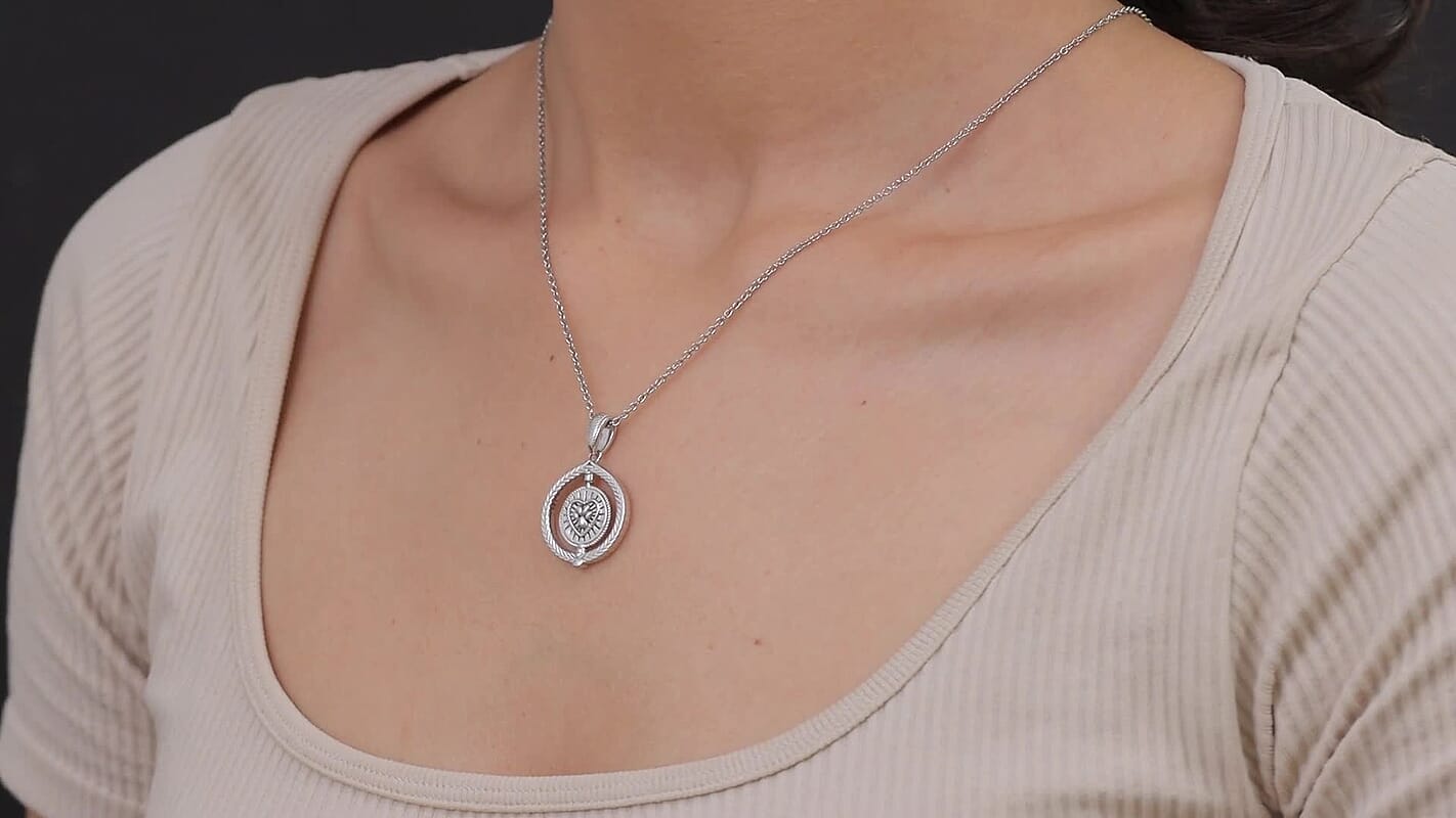 D'Joy Tiger Footprint in Heart Pendant Necklace in Rhodium Over Sterling Silver 6.95 Grams 20 Inches