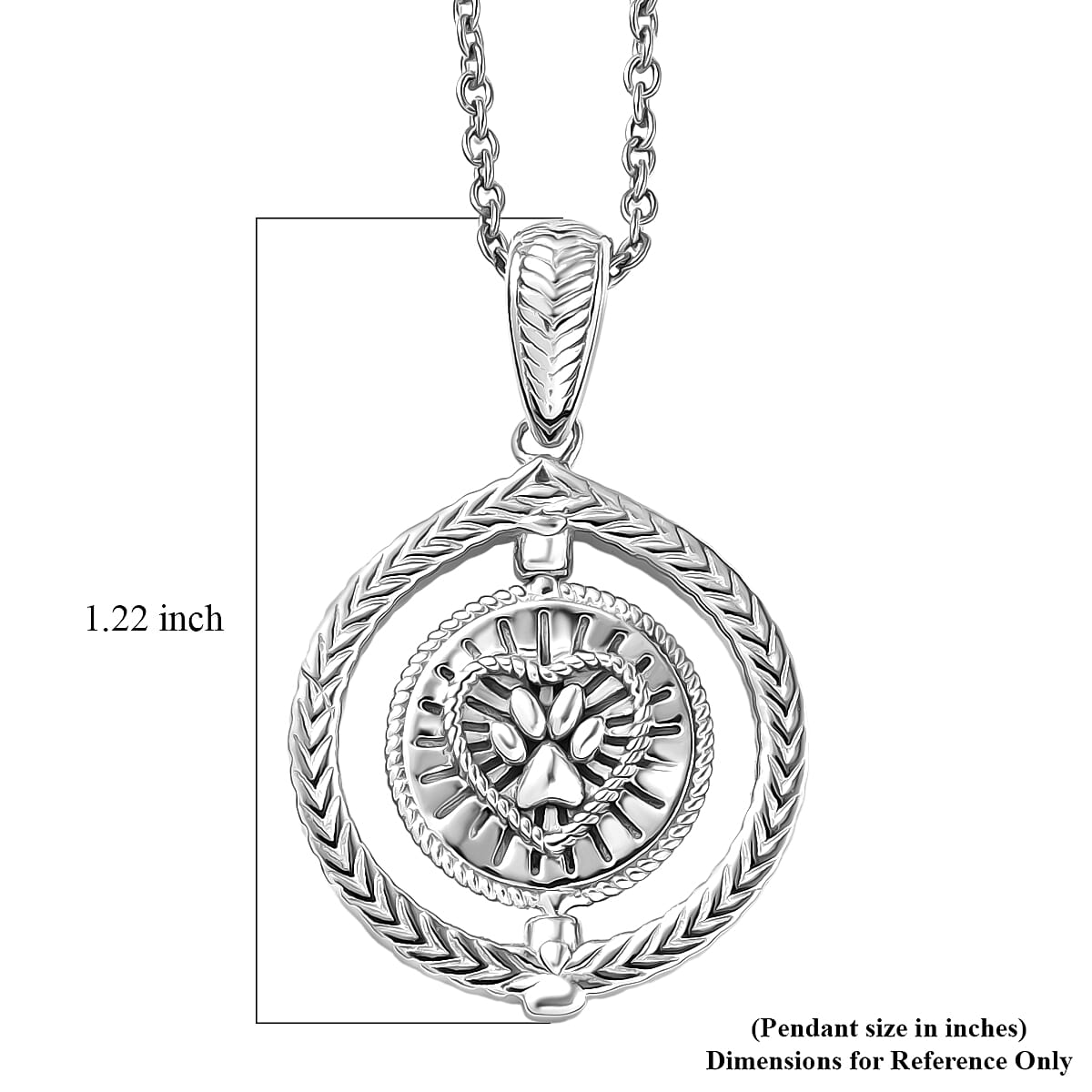 D'Joy Tiger Footprint in Heart Pendant Necklace in Rhodium Over Sterling Silver 6.95 Grams 20 Inches