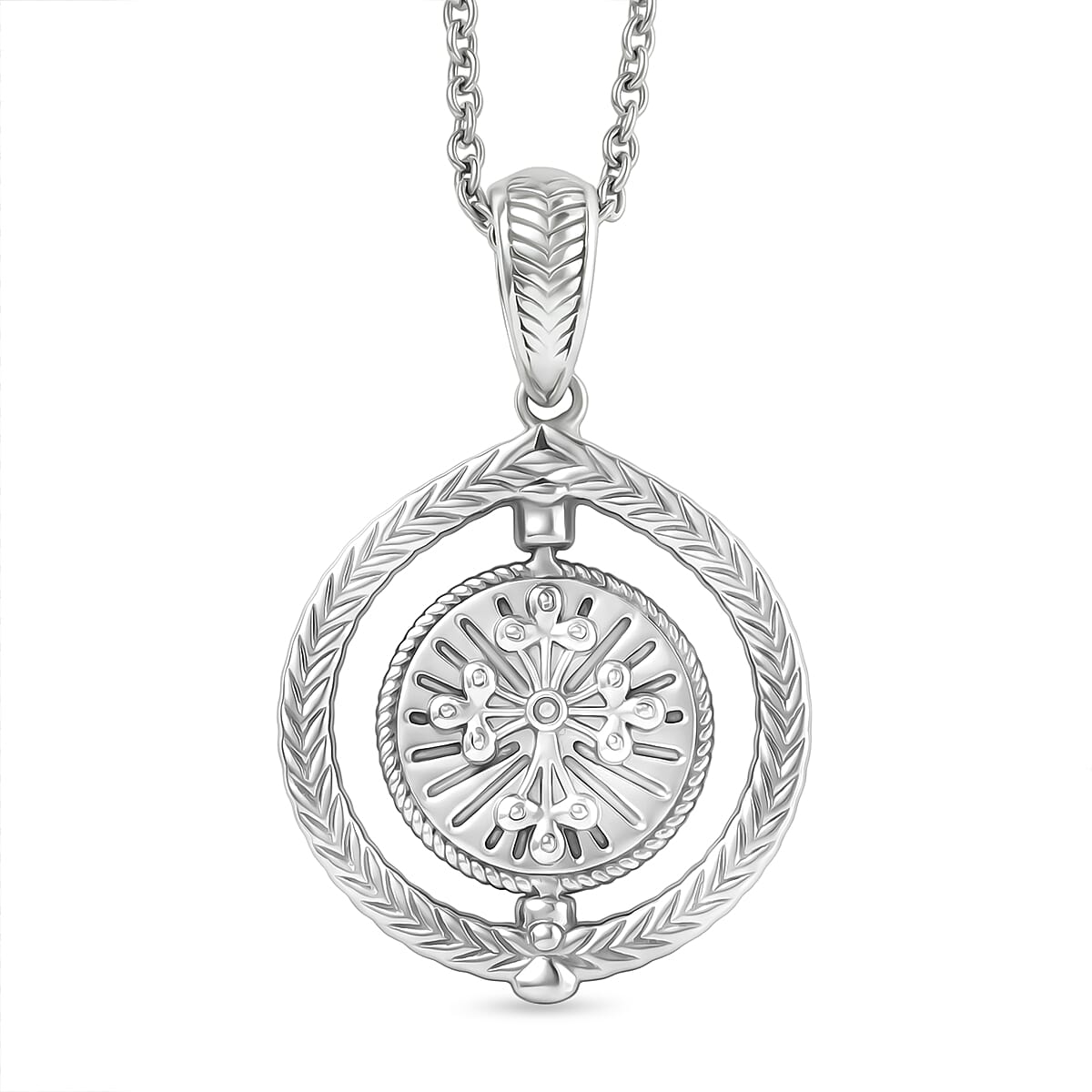 D'Joy Tiger Footprint Pendant Necklace in Rhodium Over Sterling Silver 6.70 Grams 20 Inches