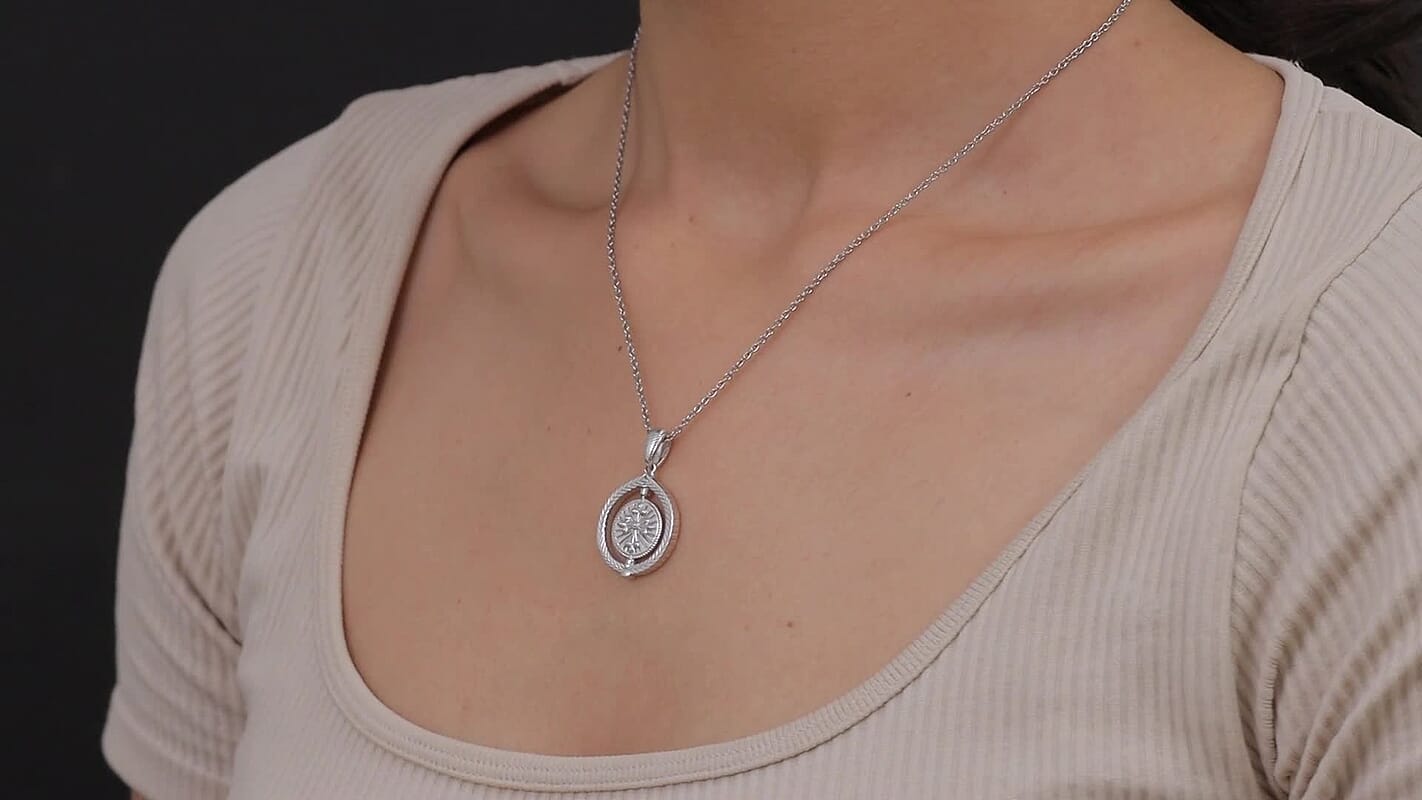 D'Joy Tiger Footprint Pendant Necklace in Rhodium Over Sterling Silver 6.70 Grams 20 Inches