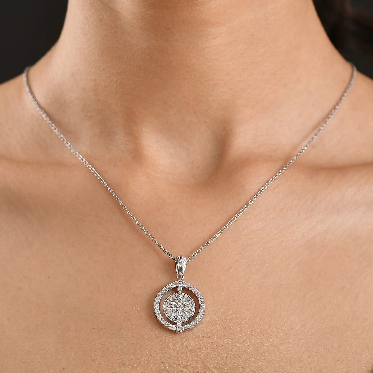 D'Joy Tiger Footprint Pendant Necklace in Rhodium Over Sterling Silver 6.70 Grams 20 Inches  image number 2