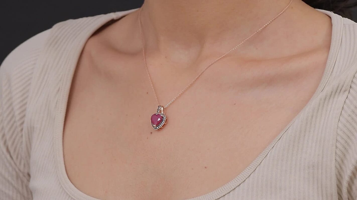 D'Joy Premium Niassa Ruby (FF) and Champagne Zircon 4.15 ctw Bloodline Heart Pendant Necklace in 18K Vermeil Rose Gold Over Sterling Silver 20 Inches