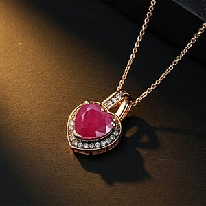 D'Joy Premium Niassa Ruby (FF) and Champagne Zircon 4.15 ctw Bloodline Heart Pendant Necklace in 18K Vermeil Rose Gold Over Sterling Silver 20 Inches