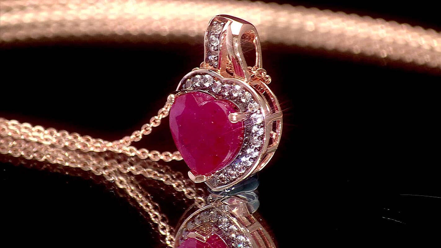 D'Joy Premium Niassa Ruby (FF) and Champagne Zircon 4.15 ctw Bloodline Heart Pendant Necklace in 18K Vermeil Rose Gold Over Sterling Silver 20 Inches