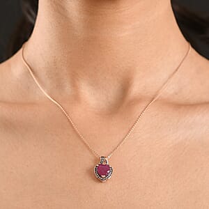 D'Joy Premium Niassa Ruby (FF) and Champagne Zircon 4.15 ctw Bloodline Heart Pendant Necklace in 18K Vermeil Rose Gold Over Sterling Silver 20 Inches