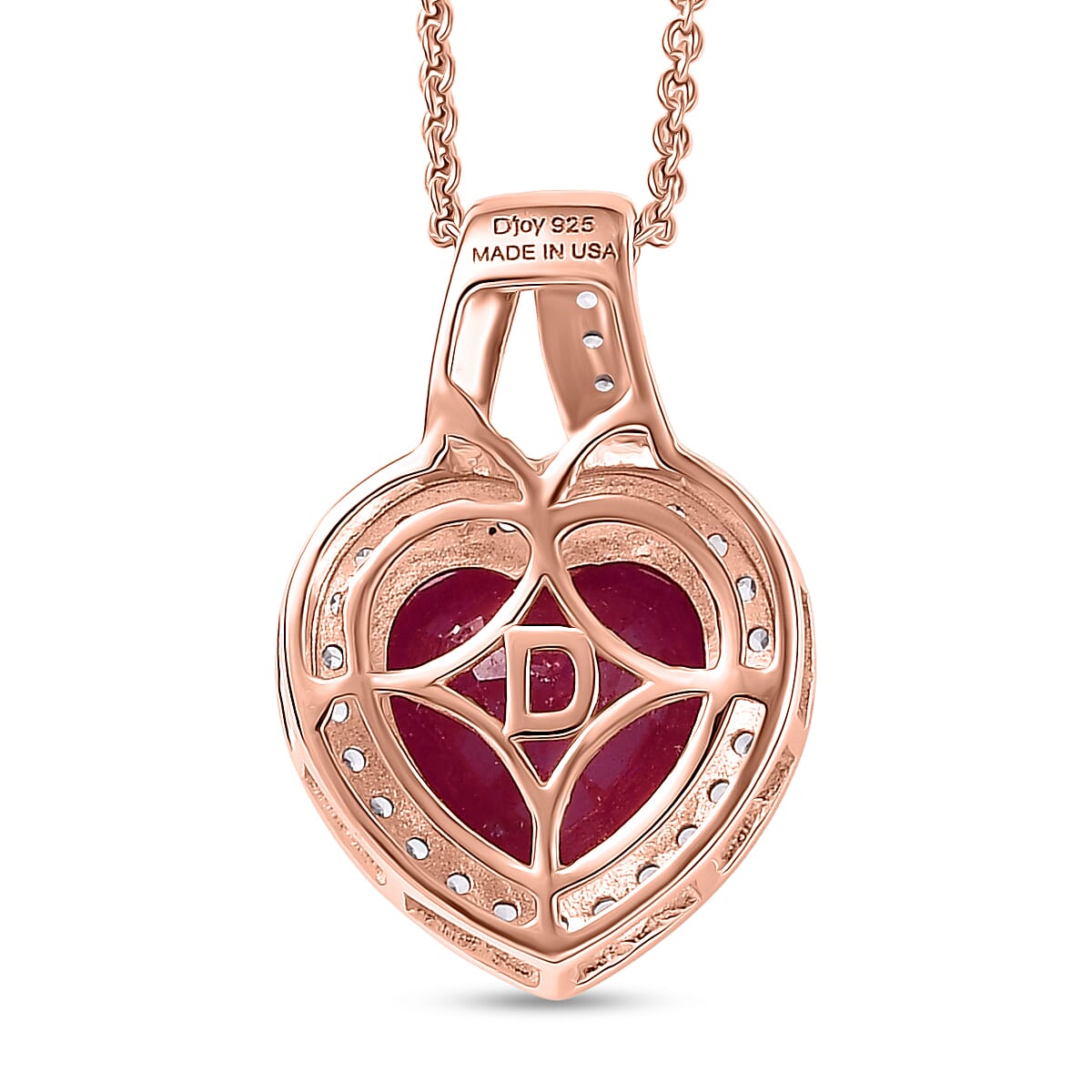 D'Joy Premium Niassa Ruby (FF) and Champagne Zircon 4.15 ctw Bloodline Heart Pendant Necklace in 18K Vermeil Rose Gold Over Sterling Silver 20 Inches image number 3
