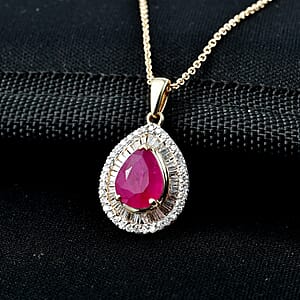 Luxoro AAA Montepuez Ruby and Diamond G-H, I2 2.30 ctw Flame Pear Pendant Necklace in 10K Yellow Gold (20 Inches) (Del. in 10-12 Days)