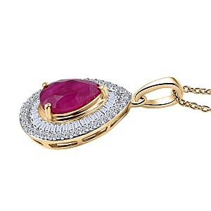 Luxoro AAA Montepuez Ruby and Diamond G-H, I2 2.30 ctw Flame Pear Pendant Necklace in 10K Yellow Gold (20 Inches) (Del. in 10-12 Days)