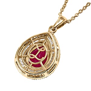Luxoro AAA Montepuez Ruby and Diamond G-H, I2 2.30 ctw Flame Pear Pendant Necklace in 10K Yellow Gold (20 Inches) (Del. in 10-12 Days)