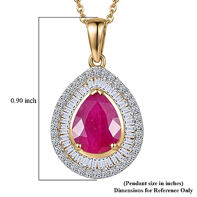 Luxoro AAA Montepuez Ruby and Diamond G-H, I2 2.15 ctw Flame Pear Pendant Necklace in 10K Yellow Gold (20 Inches)