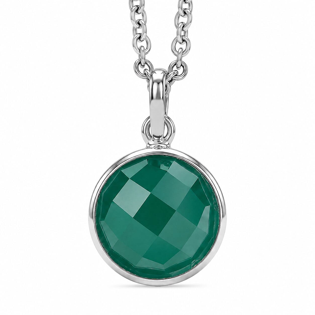 Green Onyx 1.25 ctw Pendant in Sterling Silver with Stainless Steel Necklace (18 Inches)