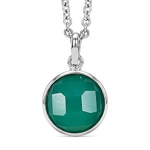 Green Onyx 1.25 ctw Pendant in Sterling Silver with Stainless Steel Necklace (18 Inches)