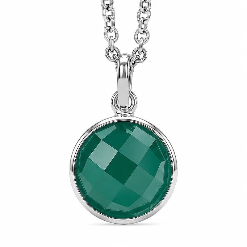 Briolette Cut Green Onyx 1.25 ctw Pendant in Sterling Silver with Stainless Steel Necklace (18 Inches)