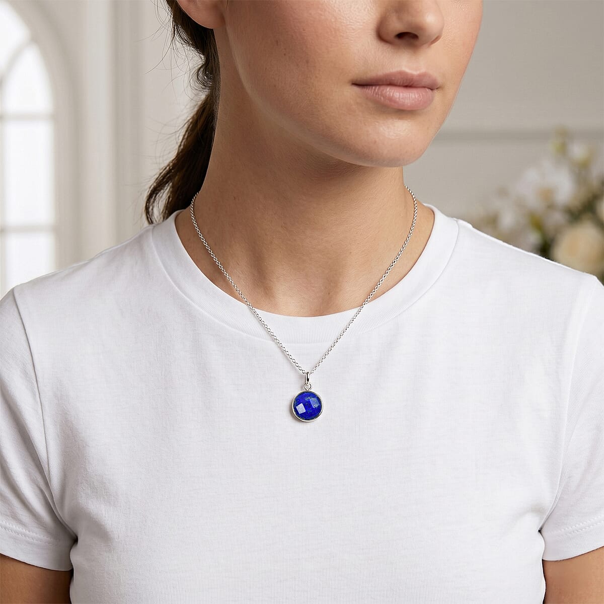Briolitte Cut Lapis Lazuli 4.00 ctw Pendant in Sterling Silver with Stainless Steel Necklace (18 Inches) image number 1