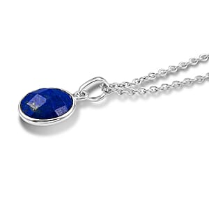 Briolitte Cut Lapis Lazuli 4.00 ctw Pendant in Sterling Silver with Stainless Steel Necklace (18 Inches)